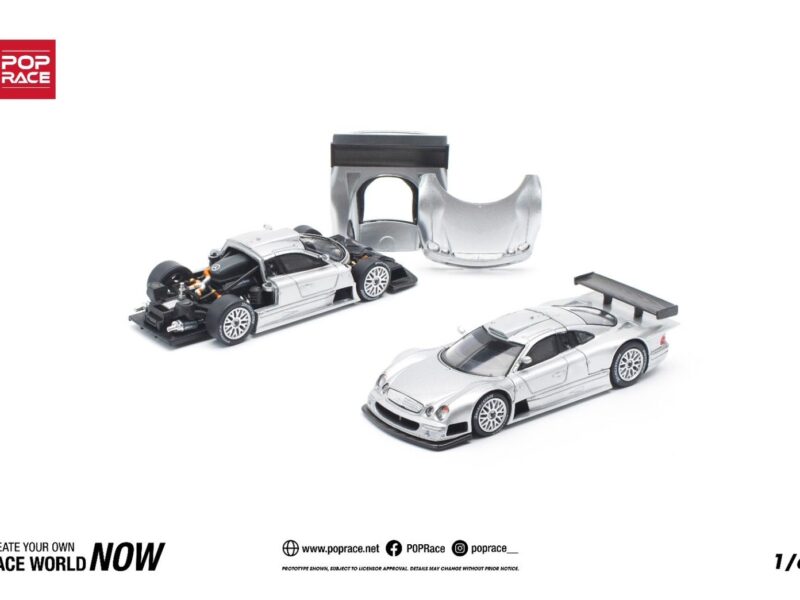 《車友代標》 POPRACE 1/64 賓士 CLK-GTR 銀色 前後可開