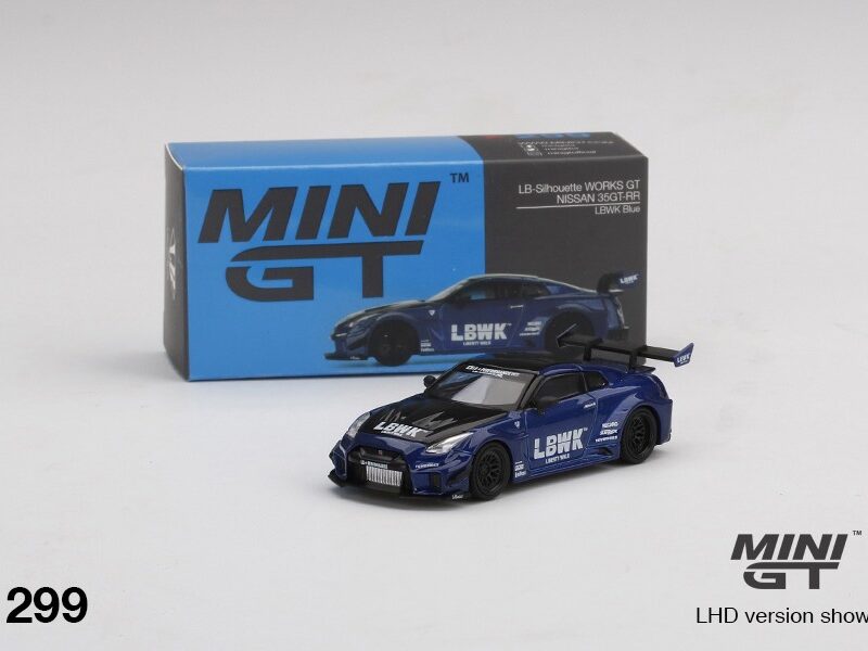 《車友代標》 MINI GT No.299 絕版品吊卡 LB-Silhouette WORKS GT NISSAN 35GT-RR Ver.2 LBWK Blue
