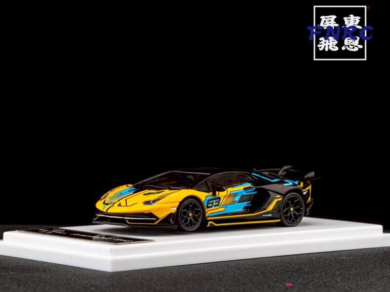 Maxwell 1/64 藍寶堅尼 Aventador SVJ63 黃色黑拉花