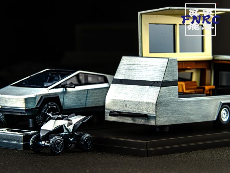 DM Model 1/64 特斯拉 CYBERTRUCK TRAILER 車+後拖車+摩托車