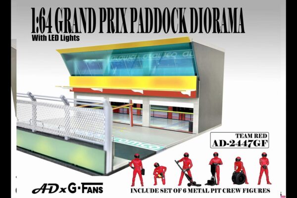 AD人偶 x G-FANS 聯名 1/64 Grand Prix Paddock Diorama GP大賽 法拉利維修站場景+ 法拉利維修人員組
