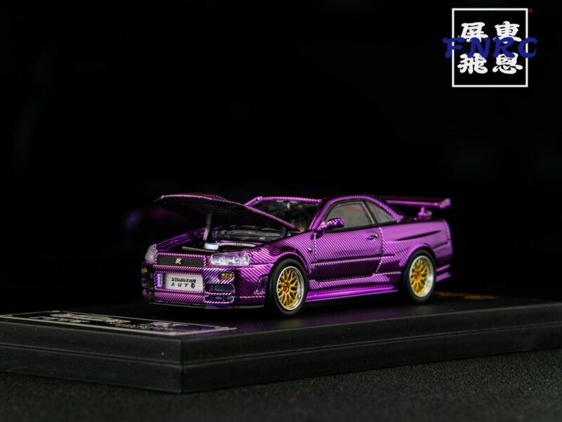 《車友代標》 Demon King 1/64 Nissan GTR R34 全碳纖粉色 引擎蓋可開