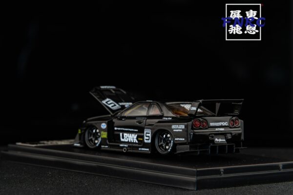 《車友代標》SW 1/64 Nissan GTR LBWK R34 黑白色 引擎蓋可開