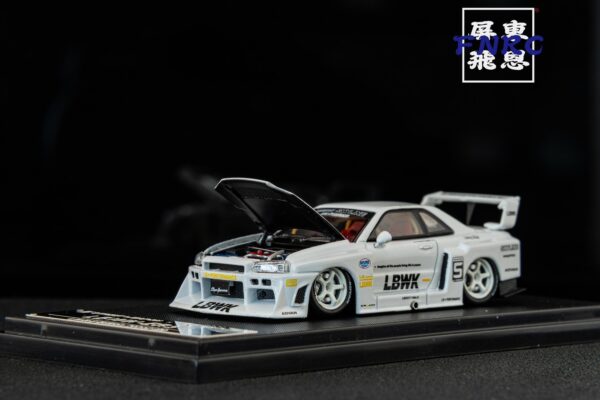《車友代標》SW 1/64 Nissan GTR LBWK R34 白色 引擎蓋可開