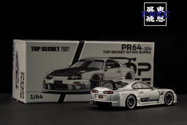POPRACE 1/64 Toyota TopSecret A80 Supra GT300 銀色 引擎蓋可開