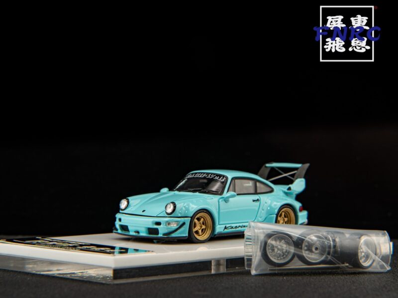 《車友代標》 FS 1/64 保時捷 RWB 964 高尾翼蒂芬妮綠 附一組輪框